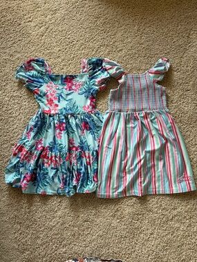 Tommy Bahama Girls' Blue Floral & Striped Sundress Set - Pack of 2